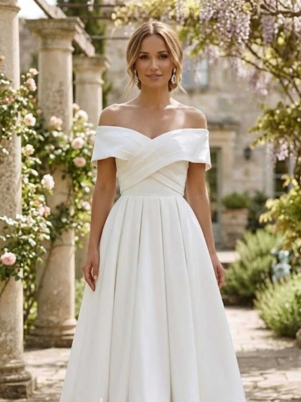 Elegant Satin Off-The-Shoulder Bridal Dress